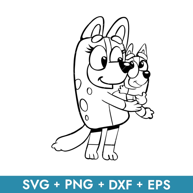 Bluey Chilli and Bingo Outline in svg, transparent png, dxf and eps formats ready for download