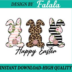digital png file - happy easter bunny rabbit trio - blush floral, leopard cheetah, easter png, digital download