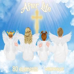 Angel wings clipart: "AFTERLIFE CLIPART" Haven Background Sky landscape Cross clipart Religious clipart Angel Wings Grap