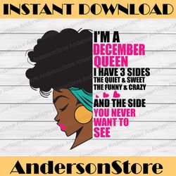 im a demcember queen i have 3 sides the quite sweet svg, september woman ,have 3 sides , birthday queen black svg