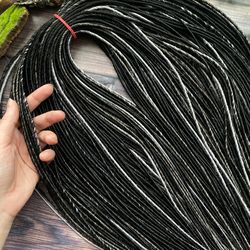 Black silver DE thin smooth long synthetic micro dreadlocks, DE dreads that look like hair 23-26 inches