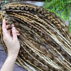 Brown blonde Bohemian set of textured DE dreadlocks and DE braids with curls Ready to ship 21-22 inches