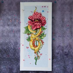 Cross stitch dragon with peony, dragon cross stitch, flowers, fantasy