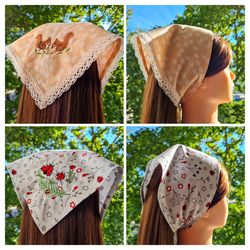 ladybug/ squirrel bandana embroidered / triangle head scarf/ hair kerchief/ forestcore/ cottagecore/ y2k fashion.