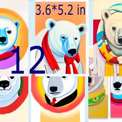 illustrations of a polar bear, scrapbooking card set, pocket card -8