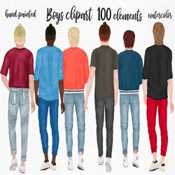 male clipart: "teenage boys clipart" guys clipart modern male clipart customizable clipart boyfriend custom portrait cus