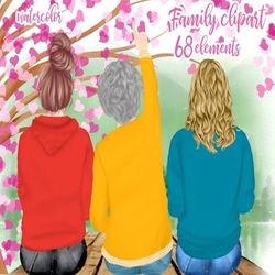 Mother and daughter clipart: "GRANDMOTHER CLIPART" Mother's day clipart Girls sitting Lake dock Family clipart Best frie