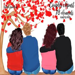 couples clipart: "valentines couples" valentine's day boyfriend girlfriend couple portrait engagement clipart love clipa