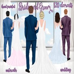 bride and groom clipart: "wedding clipart" wedding dress men in suit groomsman clipart bride illustration bridal gowns c