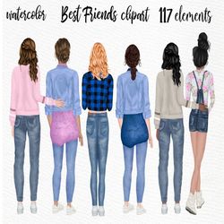 girls clipart: "best friend clipart" customizable clipart girl mug design girl illustration girls casual clothes custom