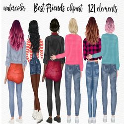 girls clipart: "best friend clipart" customizable clipart girl mug design girl illustration girls casual clothes custom