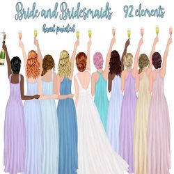 bride and bridesmaids clipart: "bridesmaids gowns" wedding gowns clipart wedding clipart bridal clipart best friends bri