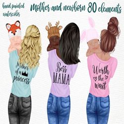 mother and newborn clipart: "newborn clipart" mothers day clipart mom with baby mom life clipart bunny fox deer hat subl