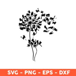 black cat dandelion flower svg, black cat svg, cat svg, flower svg, eps, dxf, png - download file