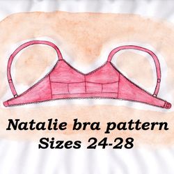 Wirefree bra pattern, Linen bra sewing pattern,  Natalie, Sizes 24-28, Cotton bra pattern no underwire, Wireless bra