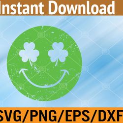 vintage st. patrick's day shamrock smiley face irish, eps, png, dxf, digital download