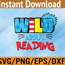wild about reading dr teacher red and white stripe hat svg, eps, png, dxf, digital download