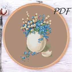 Cross stitch pattern pdf Forget-me-nots and willow - cross stitch pattern pdf design for embroidery