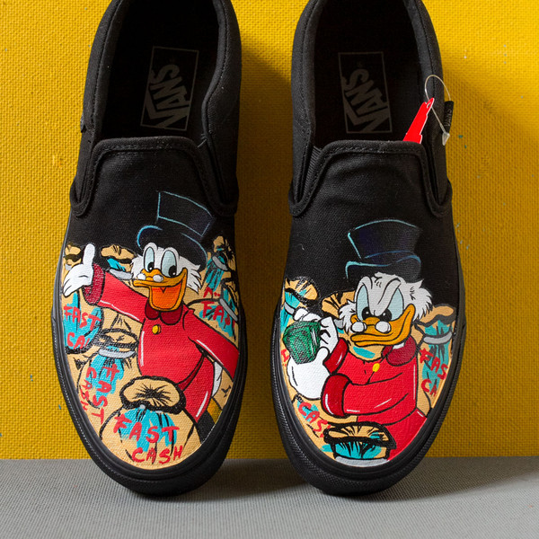 Scrooge McDuck Hand Painted Slip-Ons, Black Custom Vans Snea - Inspire  Uplift
