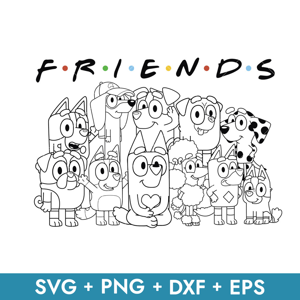 Bluey Friends Outline in svg, transparent png, dxf, eps formats ready for download