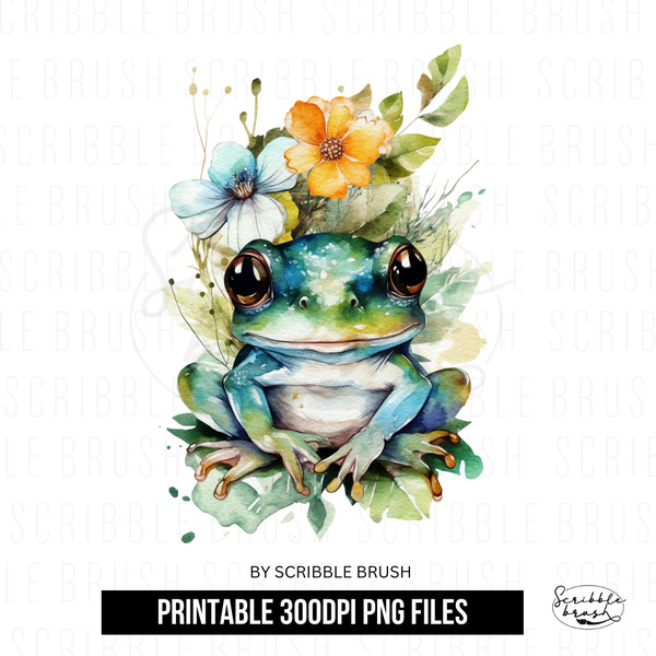 Watercolor Floral Baby Frog Sublimation PNG Design.png