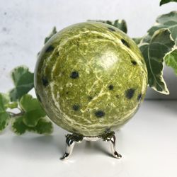 Lizardite Jade Sphere 65 mm Yellow Stone Ball Serpentine Mineral Sphere by UralMountansFinds