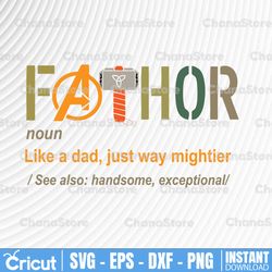 Vintage Fa-Thor Like Dad Just Way Mightier Hero Fathers Day FATHOR Svg Noun Like A Dad, Funny Dad Svg