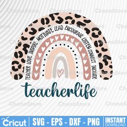 teacher life leopard rainbow png file, teacher leopard rainbow, teacher love inspire motivate lead encourage png