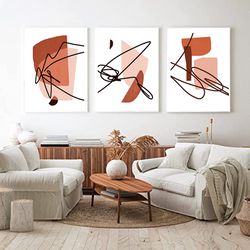 abstract line art, terracotta prints, large art, geometric wall art, abstract posters, modern print, set of 3 digital