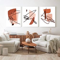 Abstract Line Art, Terracotta Prints, Large Art, Geometric Wall Art, Abstract Posters, Modern Print, Set Of 3 Digital