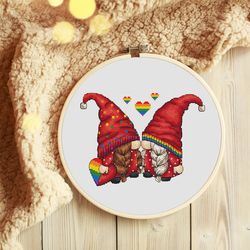 gnomes cross stitch pattern, lgbt gnomes cross stitch chart, gnome girl cross stitch, love cross stitch, digital pdf