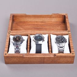 Wooden watch box for men women Personalized jewelry organizer Engraved display case Handcrafted christmas gift for him