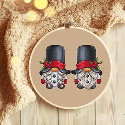 winter gnome cross stitch pattern, gnome family cross stitch, gnome wife cross stitch, gnome husband cross stitch, pdf