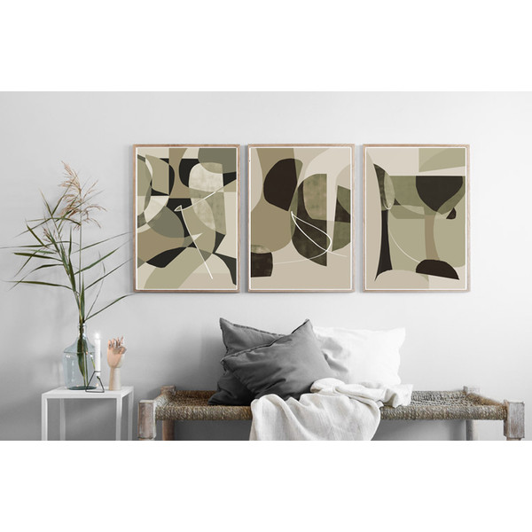 3 abstract prints in gray and green tones are available for download