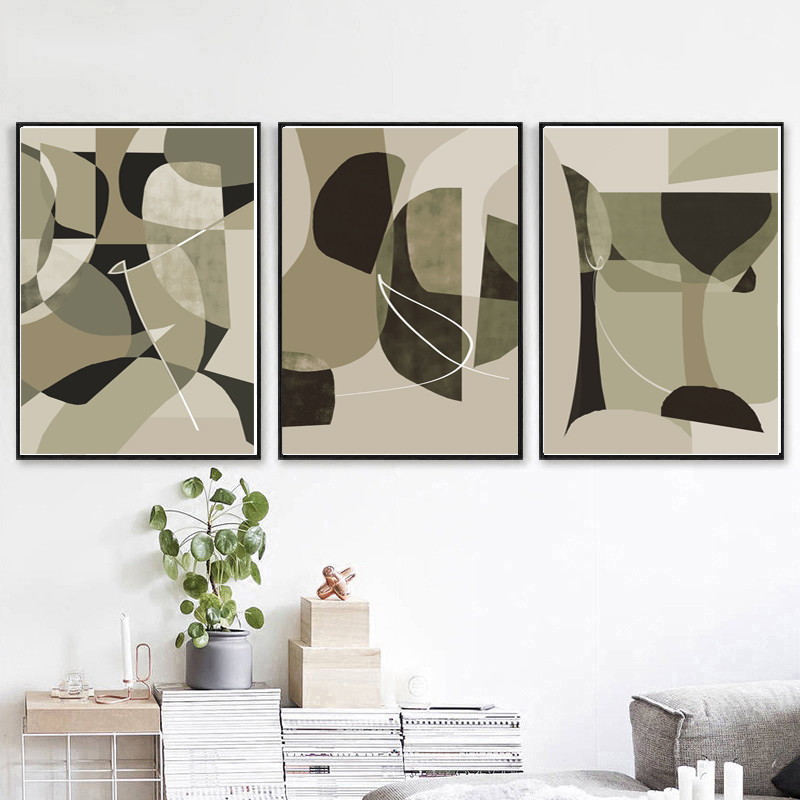 3 abstract prints in gray and green tones are available for download
