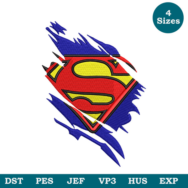 Supermen Logo machine Embroidery Design File 4 Sizes, Logo Embroidery File Pes Dst Jef - Instant Download  Image 1.jpg