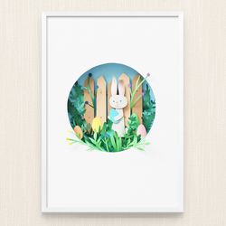 Easter Bunny printable poster, Digital illustration, Digital file, Wall art, Instant download, Printable art, Art print