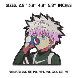 pepsi killua embroidery design file, hunter x hunter anime embroidery design, machine  design pes dst, anime pes brother