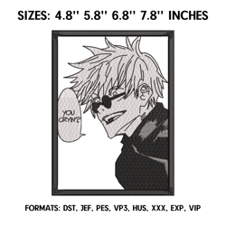 satoru gojo embroidery design file, jujutsu kaisen anime embroidery design, machine design pes dst. anime pes design
