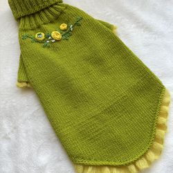 Knited green sweater for small dogs Puppy sweater XXS Cute pet clothes