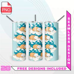 sleeping cats on the sky tumbler wrap seamless designs - skinny tumbler 20oz design png