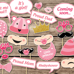 Baby shower party props, Baby party, Gender reveal, Party masks, decoration, Baby girl