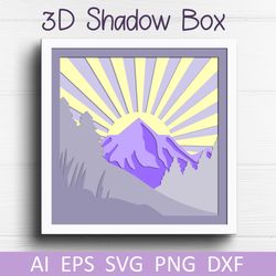 Mountains 3d layered shadow box svg, Nature silhouette for cricut, Wall decor template