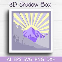 mountains 3d layered shadow box svg, nature silhouette for cricut, wall decor template