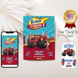 blaze birthday invitation blaze invite evites printable invitation blaze party,editable template, invitation , tags ,