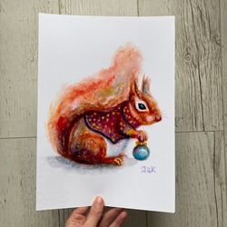 Squirrel Print, Cute Squirrel Watercolor Print, Woodland Art, Squirrels Poster, Nursery Decor, Nursery Wall Art