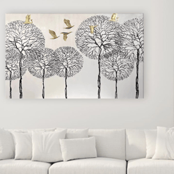 Abstract Interior Art Original Painting on Canvas Gold Leaf Painting Textured Art White Gold Black Art Trees Painting