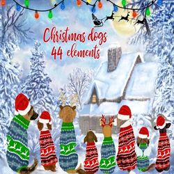 Christmas Dogs Clipart: "CHRISTMAS PETS" Dog Pet clipart Christmas landscape Christmas Mug Xmas sublimation Christmas Sw