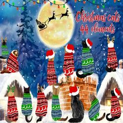 Christmas Cats Clipart: "CHRISTMAS PETS" Cats on the roof Christmas landscape Christmas Mug Xmas sublimation Christmas S