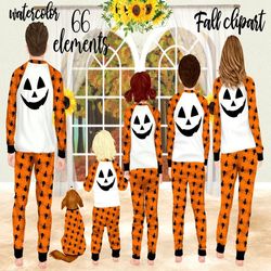 Halloween clipart: "FAMILY CLIPART" Family pajamas jack o Lantern Autumn Family Fall clipart Sublimation Png Mug design